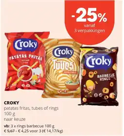 Spar CROKY patatas fritas, tubes of rings 100 g aanbieding