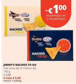 Spar JIMMY’S NACHOS TO GO met salsa dip of cheese dip 190 g aanbieding