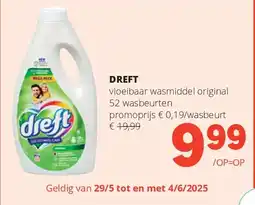 Spar DREFT vloeibaar wasmiddel original 52 wasbeurten aanbieding