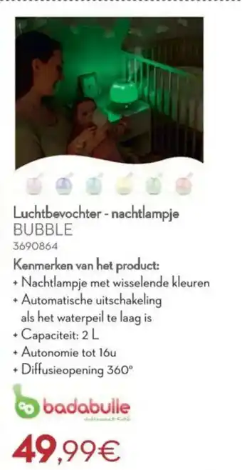 Cora Badabulle Luchtbevochter-nachtlampje Bubble aanbieding
