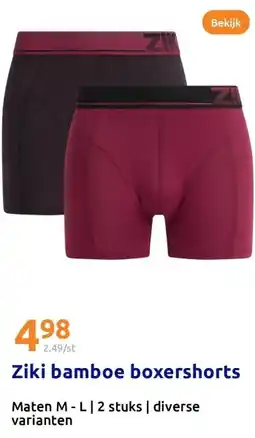 Action Ziki bamboe boxershorts aanbieding