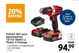 GAMMA Einhell 18V accu boormachine TE-CD 18/40 LI Power X-Change aanbieding
