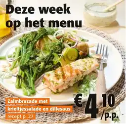 Zalmbrazade met krieltjessalade en dillesaus