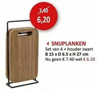 Snijplanken set van 4 + houder zwart
