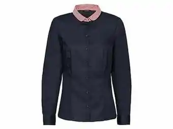 Lidl ESMARA® Getailleerde katoenen blouse (40, marine/rode kraag) aanbieding