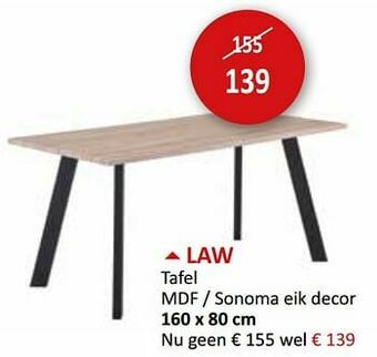Weba Law tafel aanbieding