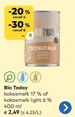 Bio Planet Bio Today kokosmelk 17 % of kokosmelk light 6% aanbieding