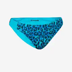Decathlon Omkeerbaar bikinibroekje voor meisjes 500 Bella luipaard blauw aanbieding