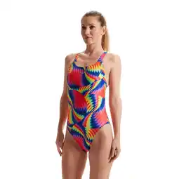 Decathlon Speedo Dames Badpak Allover Digital Leaderback Watermelon/Flare Pink/Mandarin aanbieding