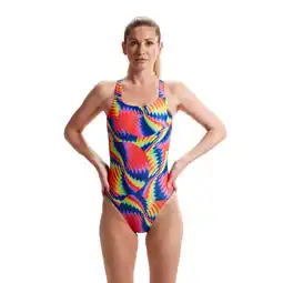 Decathlon Speedo Dames Badpak Allover Digital Leaderback Watermelon/Flare Pink/Mandarin aanbieding