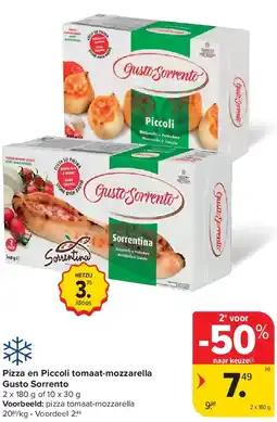 Carrefour Pizza en Piccoli tomaat-mozzarella Gusto Sorrento aanbieding