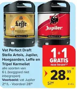 Carrefour Vat Perfect Draft Stella Artois, Jupiler, Hoegaarden, Le e en Tripel Karmeliet aanbieding