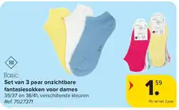 Carrefour Set van 3 paar onzichtbare fantasiesokken voor dames aanbieding