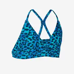 Decathlon Bikinitop voor meisjes 500 triangel Lizy luipaard blauw aanbieding