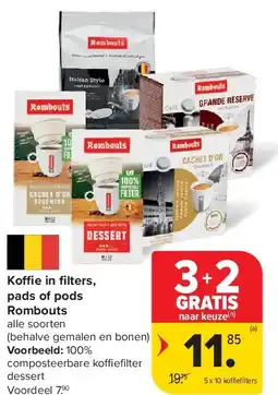 Carrefour Koffie in fi lters, pads of pods Rombouts aanbieding