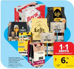 Carrefour Flessen bier Super 8, Leffe Zomerbier of Prestige, Petrus, Circus, Bavik of blikjes Cornet aanbieding