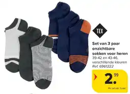 Carrefour Set van 3 paar onzichtbare sokken voor heren aanbieding