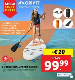 Lidl Crivit Opblaasbaar SUP board allround aanbieding