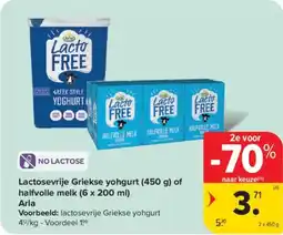 Carrefour Lactosevrije Griekse yogurt of halfvolle melk Arla aanbieding