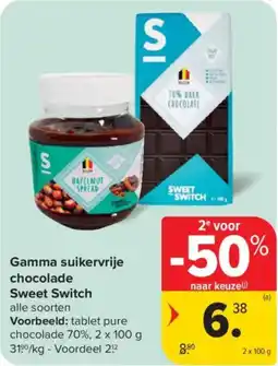 Carrefour Gamma suikervrije chocolade Sweet Switch aanbieding