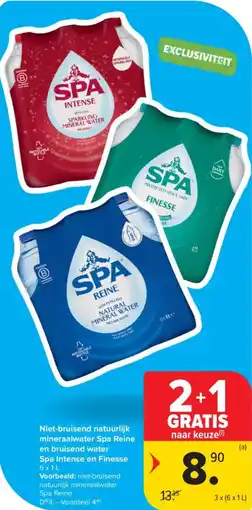 Carrefour Market Niet-bruisend natuurlijk mineraalwater spa reine en bruisend water SPA intense en finesse aanbieding
