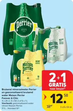 Carrefour Market Bruisend mineraalwater perrier en gearomatiseerd bruisend water maison perrier forever & chic aanbieding