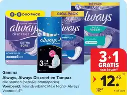 Carrefour Market Gamma Always Always Discreet en Tampax aanbieding