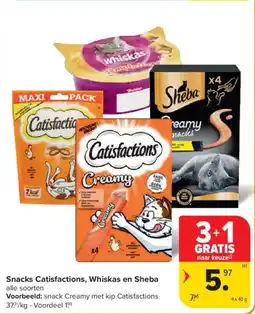 Carrefour Market Snacks Catisfactions Whiskas en Sheba aanbieding