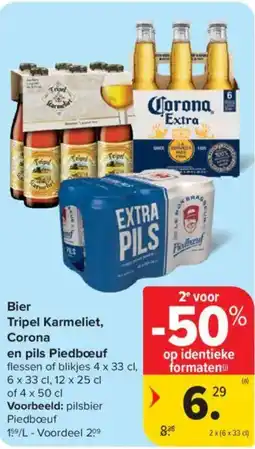 Carrefour Market Bier Tripel Karmeliet Corona en pils Piedboeuf aanbieding