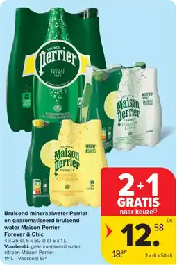 Carrefour Market Bruisend mineraalwater perrier en gearomatiseerd bruisend water maison perrier forever & chic aanbieding