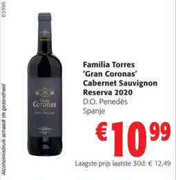 Colruyt Familia Torres Gran Coronas Cabernet Sauvignon Reserva 2020 aanbieding
