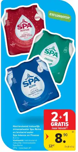 Carrefour Niet-bruisend natuurlijk mineraalwater Spa Reine en bruisend water Spa Intense en Finesse aanbieding