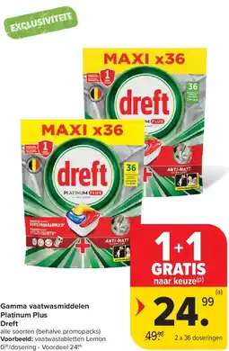 Carrefour Gamma vaatwasmiddelen Platinum Plus Dreft aanbieding