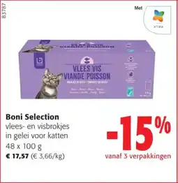 Colruyt Boni Selection vlees en visbrokjes in gelei voor katten aanbieding