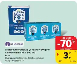 Carrefour Lactosevrije Griekse yohgurt (450 g) of halfvolle melk (6 x 200 ml) Arla aanbieding