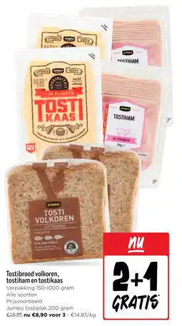 Jumbo Tostibrood volkoren, tostiham en tostikaas aanbieding