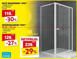 Hubo Aurlane Spot douchewand 90x185 cm vast helder glas aanbieding