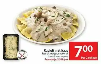 Ravioli met kaas saus champignon room of tomaat mascarpone