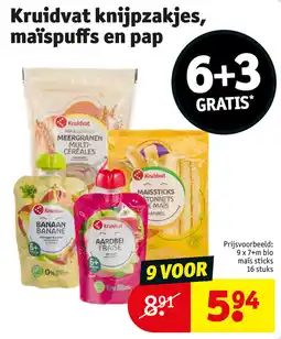 Kruidvat Kruidvat knijpzakjes, maïspuffs en pap aanbieding