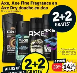 Kruidvat Axe, Axe Fine Fragrance en Axe Dry douche en deo aanbieding