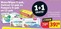 Kruidvat WaterWipes 9-pak, Zwitsal 12-pak en Pampers 9-pak en 12-pak aanbieding