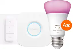 Coolblue Philips Hue White and Color Kit de Démarrage E27 avec 4 Ampoules, Variateur + Bridge aanbieding
