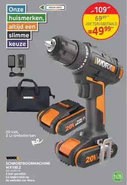 Brico Worx schroefboormachine WX100.2 aanbieding