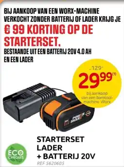 Brico Starterset lader + batterij 20V aanbieding