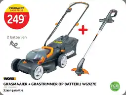 Brico Worx grasmaaier + grastrimmer op batterij WG927E aanbieding