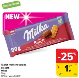 Carrefour Tablet melkchocolade Biscoff Milka aanbieding