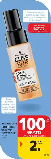 Carrefour Anti-klitspray Total Repair Gliss Kur Schwarzkopf aanbieding
