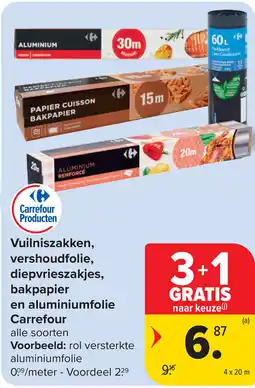 Carrefour Vuilniszakken, vershoudfolie, diepvrieszakjes, bakpapier en aluminiumfolie Carrefour aanbieding