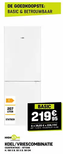 Electro Depot High One KOEL/VRIESCOMBINATIE CS207EW742C aanbieding
