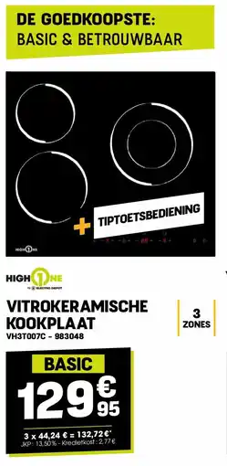 Electro Depot High One VITROKERAMISCHE KOOKPLAAT VH3T007C aanbieding